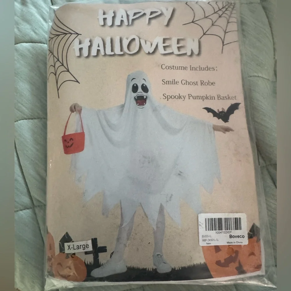 Halloween Ghost Costume Kids White Fancy Spooky Robe Boy/Girl Dress Suit size XL
